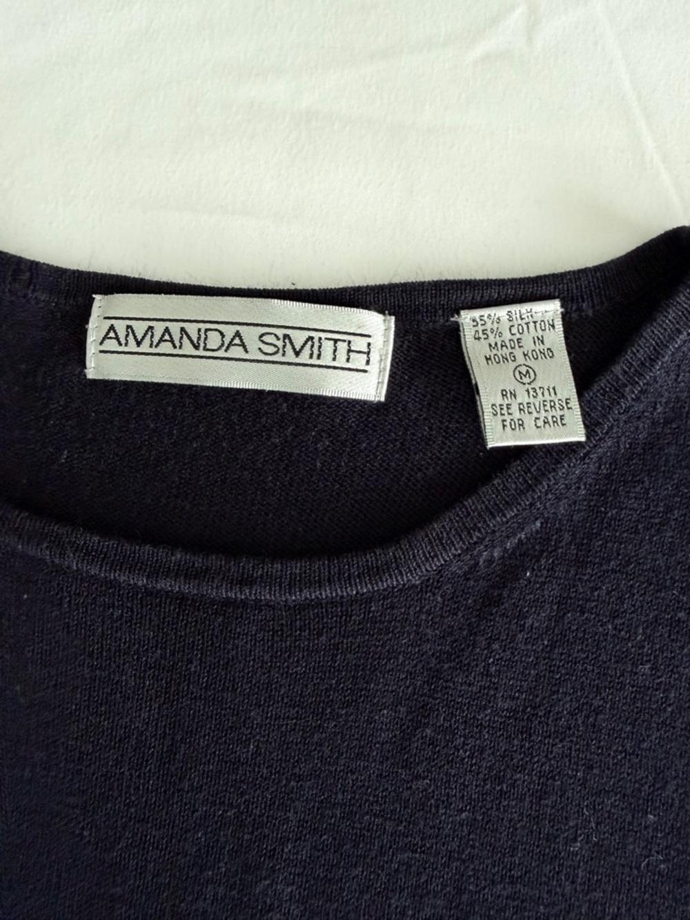 Amanda Smith Silk Cotton Blend Navy Blue Classic Lightweight Crew Neck Sweater - Picture 9 of 12